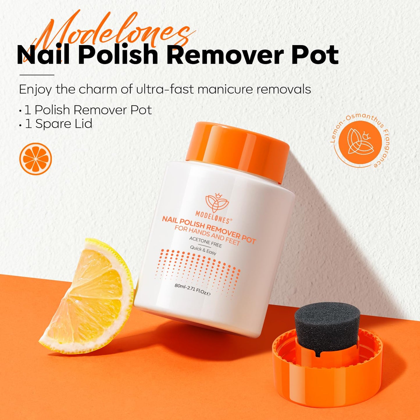 Modelones Acetone-Free Non-Drying Nail Polish Remover Pot with Jojoba Oil and Extra Sponge-Top Lid, Fingernail Polish Removal Gentle Formula for Salon & Home Nail Art 3.52 Fl Oz
