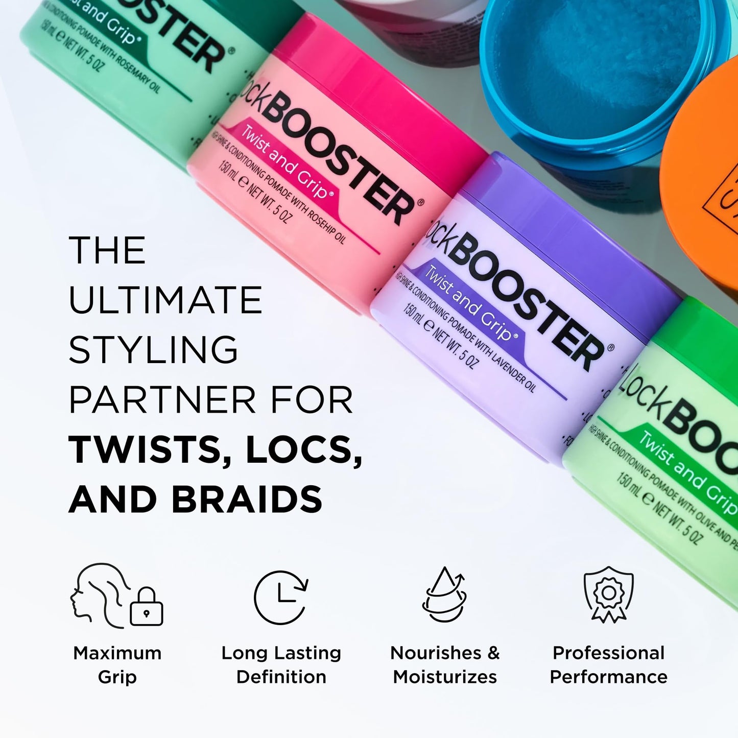 Style Factor Lock BOOSTER Twist & Grip Braid Gel (5 Oz.) with Rosemary Oil— Strong Hold, Flake-Free, Frizz-Free Hair Braiding Gel for Defined & Long-Lasting Twists, Locs & Braids