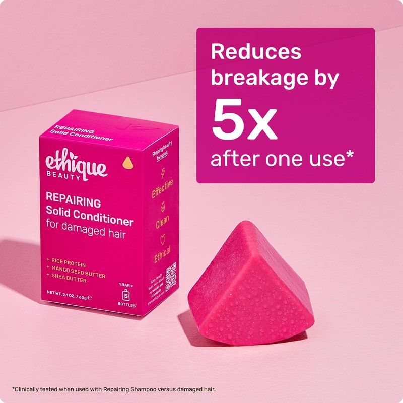 Ethique Repairing Conditioner Bar for dry, damaged hair with Rice Protein - Plastic Free, Vegan, Cruelty-Free, 2.12 oz - Formerly Too Delicious
