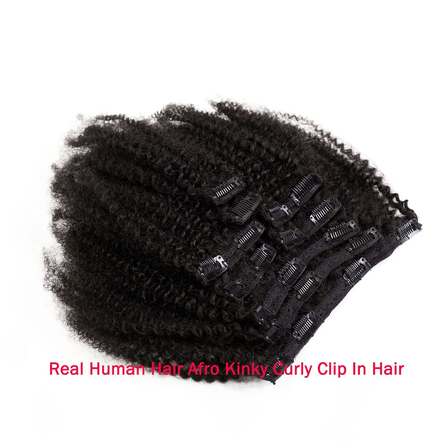 SAGA QUEEN Afro Kinky Curly Clip In Hair Extensions Human Hair 8pcs 18clips 120g/pck Brazilian Virgin Remy Human Hair 4B 4C Afro Curly Clip Ins Natural Black Color 16inch Clip On Hair Extension