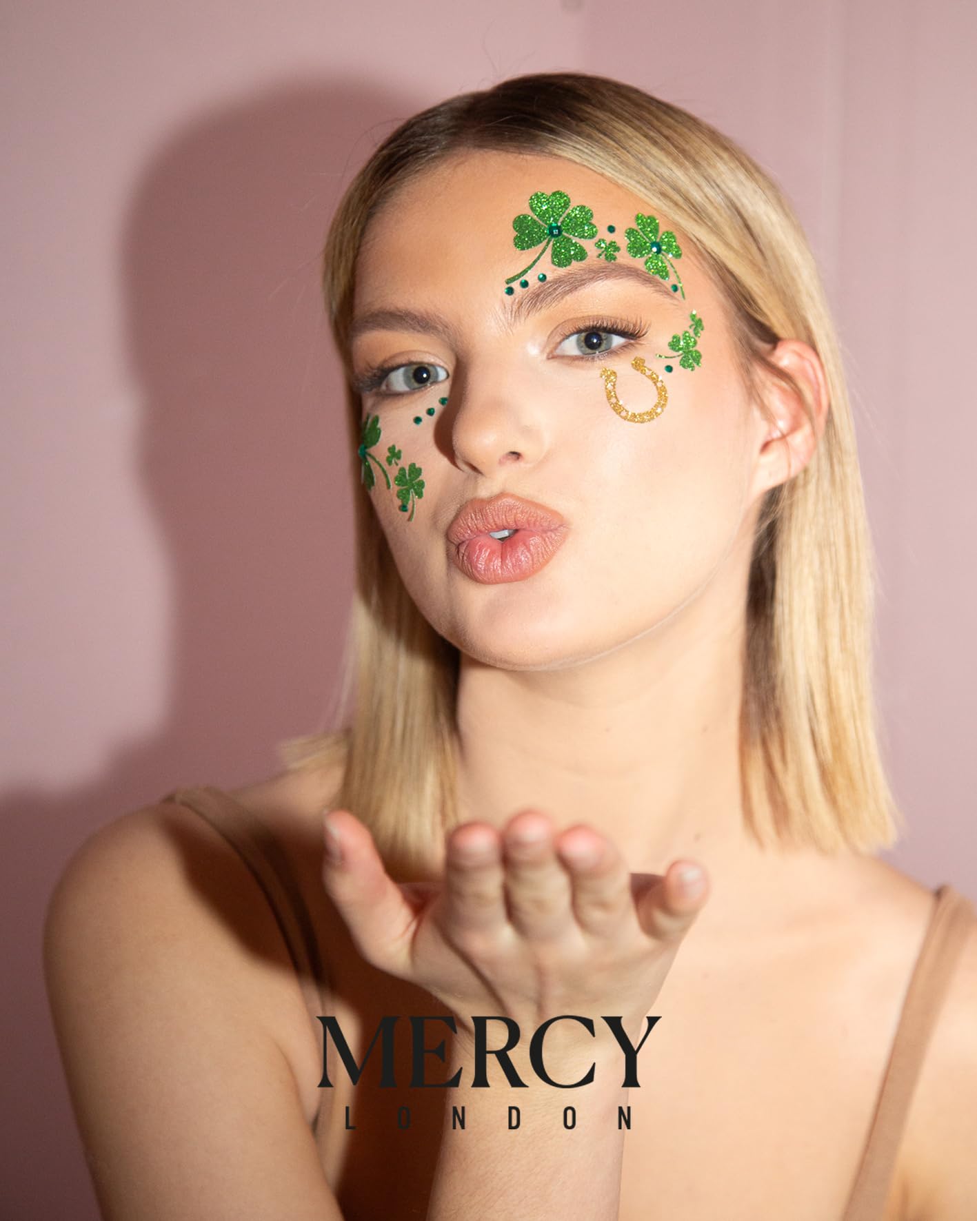 St Patricks Day Face Jewels by Mercy London Clover Costume Accessories Face Gems Jewels All In One Halloween Headpiece Stick On