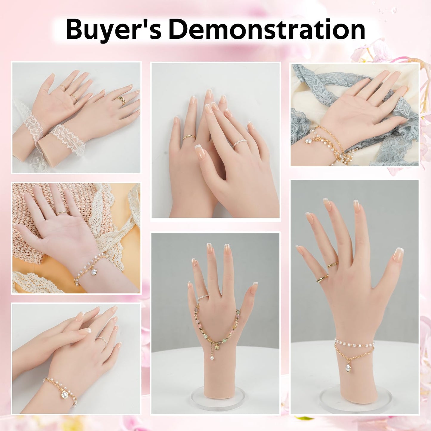 Realistic Female Silicone Hand Mannequin Hand Model Fake Hand With Skeleton For Manicurist Reusable Acrylic Nails Display Jewelry Props - Nude Left Hand