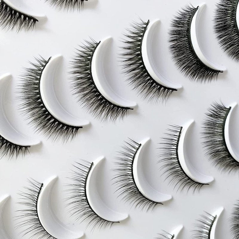 Short Faux Mink Eyelashes - Natural Look Wispy 9-11mm | 20 Pairs Reusable Black