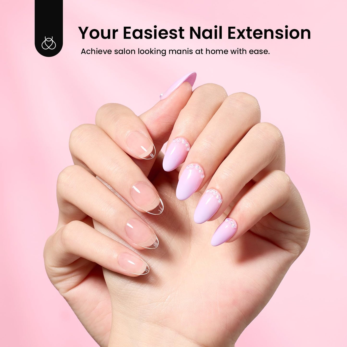 Beetles Gel Nail Kit Short Almond, with Dehydrator and Primer, 576Pcs Half Matte Etch-X Gel Nail Tips Solid Nail Glue Mini Lamp Acrylic Tips Easy DIY Extension Set Gift for Women
