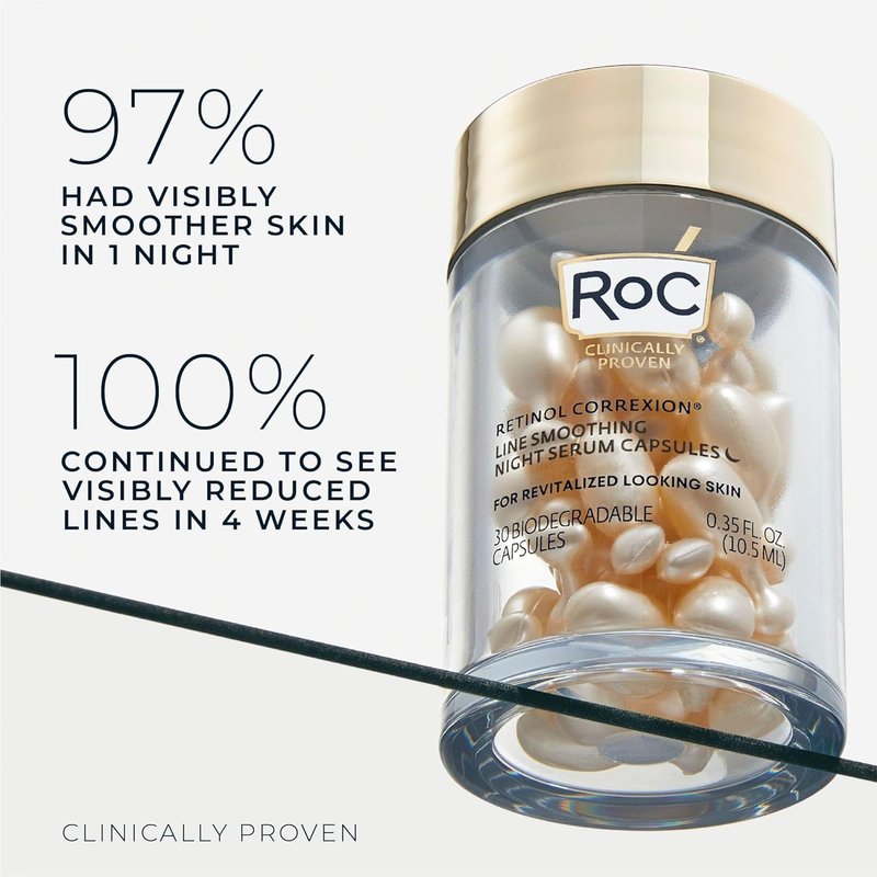 RoC Retinol Correxion Night Serum - Anti-Aging Treatment for Fine Lines & Post-Acne Scars | 30 Capsules, Unscented, 0.35 Fl Oz