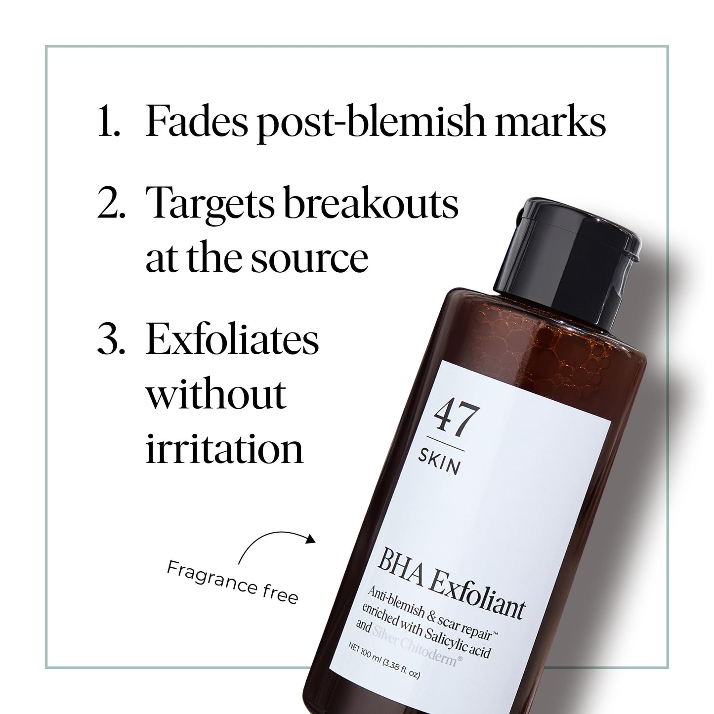 47 Skin Anti-blemish BHA Exfoliant Enriched with Silver Chitoderm for All Skin Types, Clear Skin Exfoliator, 100ml