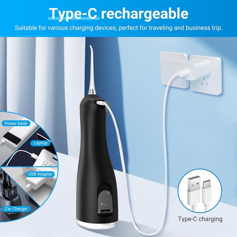 Water Flosser for Teeth - Portable Cordless Dental Irrigator | 4 Cleaning Modes, IPX7 Waterproof, USB-C Charging, Black