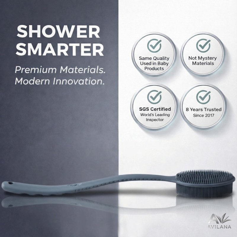 Avilana Premium Back Scrubber - 19-Inch Long Handle Silicone Bath Brush | Dual-Sided Exfoliating Body Washer for Men, Women & Seniors