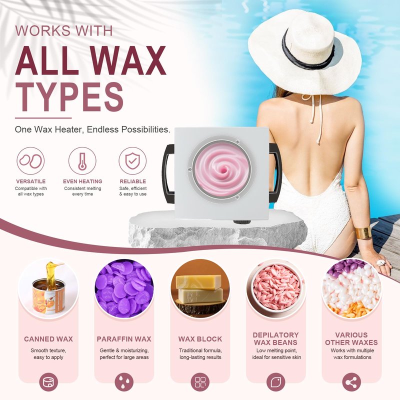 Podoy Wax Warmer for Hair Removal, Professional Single Wax Warmer Pot Melter Heater with Adjustable Temperature Set, Home Spa & Salon Electric Waxing Machine with 200pcs Sticks