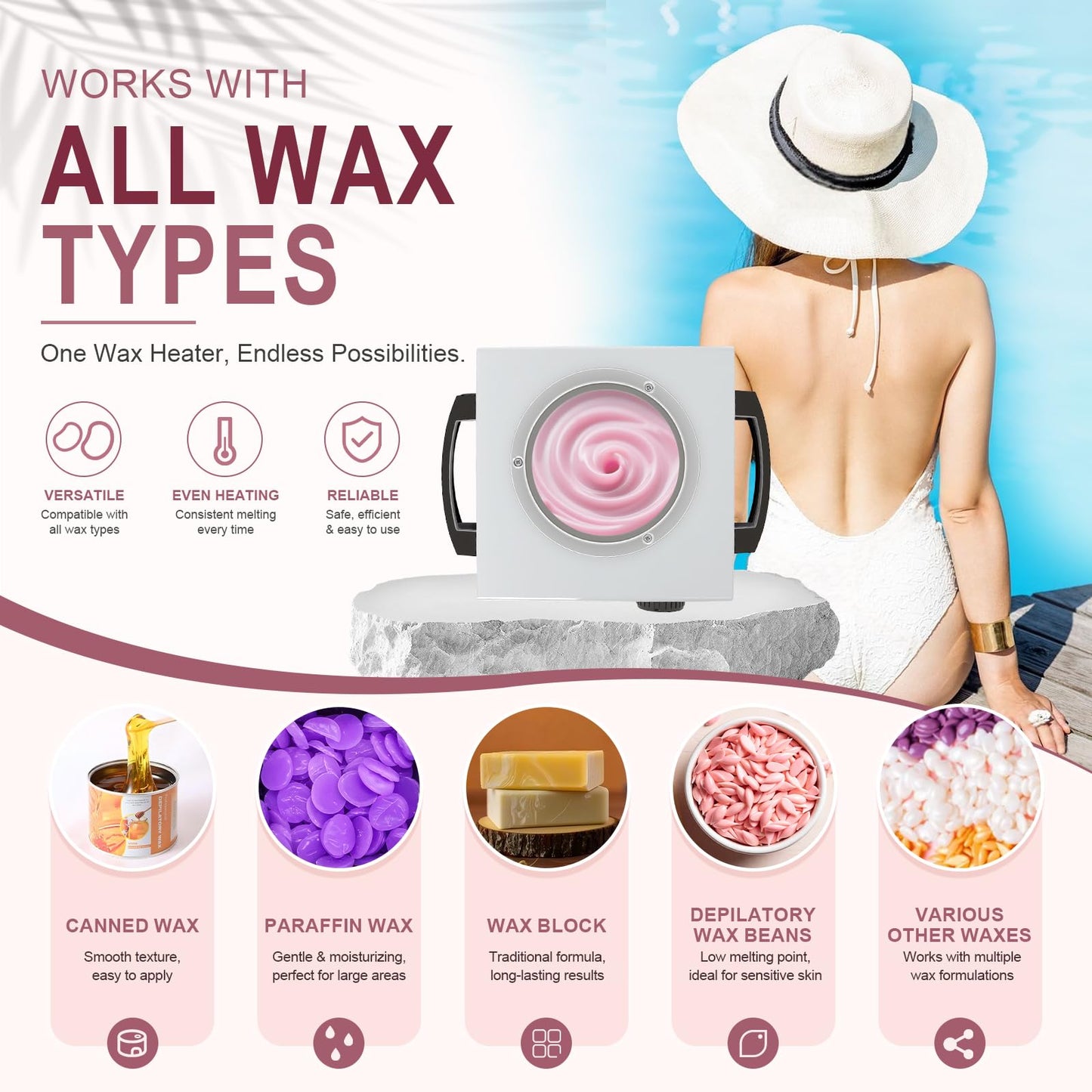 Podoy Wax Warmer for Hair Removal, Professional Single Wax Warmer Pot Melter Heater with Adjustable Temperature Set, Home Spa & Salon Electric Waxing Machine with 200pcs Sticks