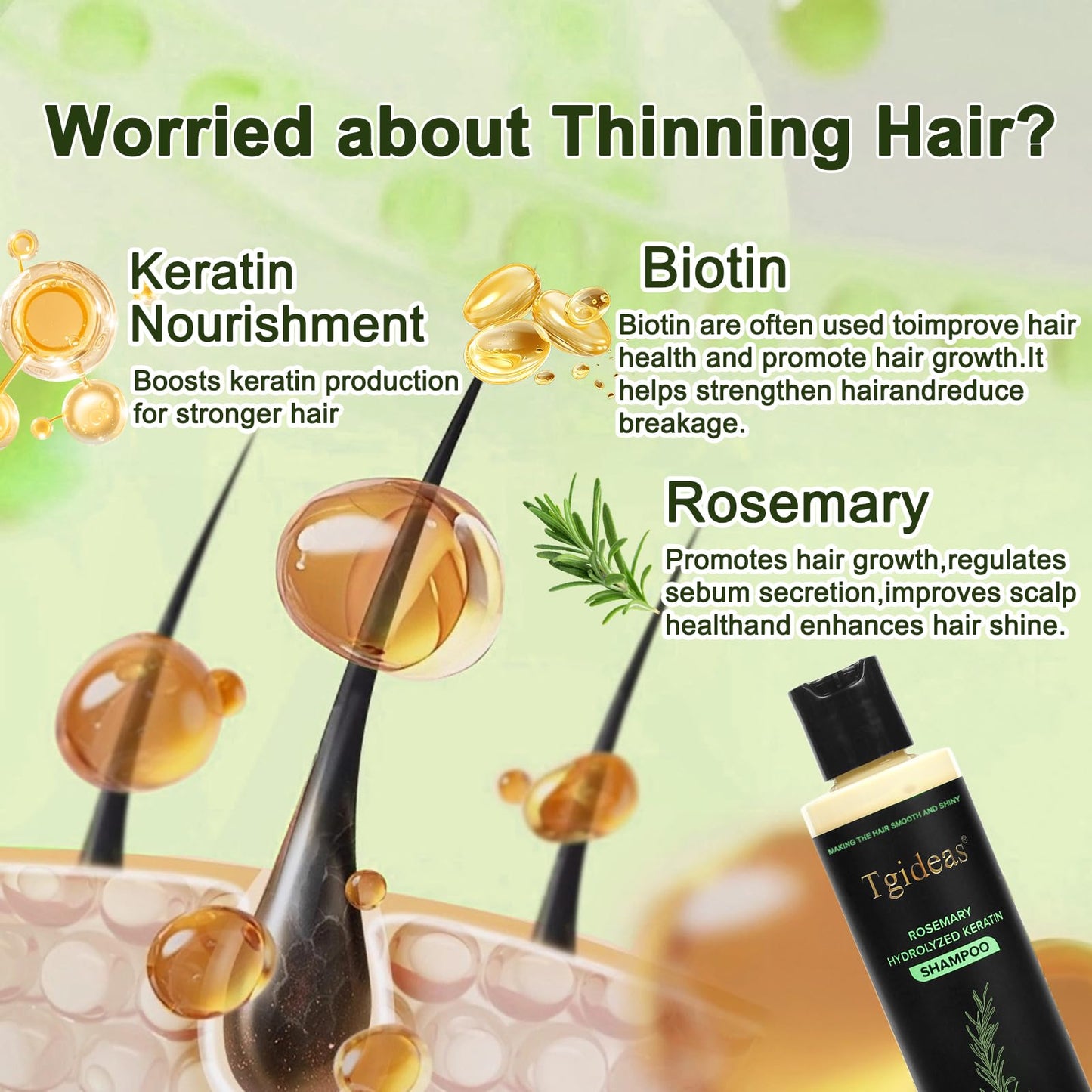 Tgideas Rosemary Biotin Volumizing Shampoo - Strengthening Shampoo for Women and Men to Gently Cleanse, Nourish & Add Root Lift - 7.4 fl oz