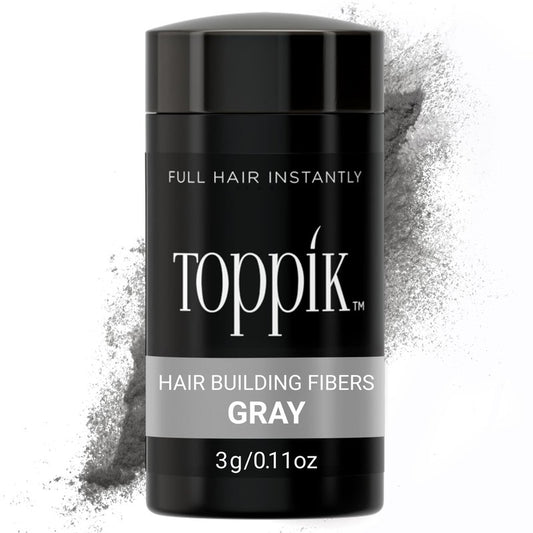 Toppik Hair Building Fibers, Gray, 0.11 oz Fill In Fine or Thinning Hair, Instantly Thicker, Fuller Looking, 9 Shades for Men & Women, Keratin Protein Formula
