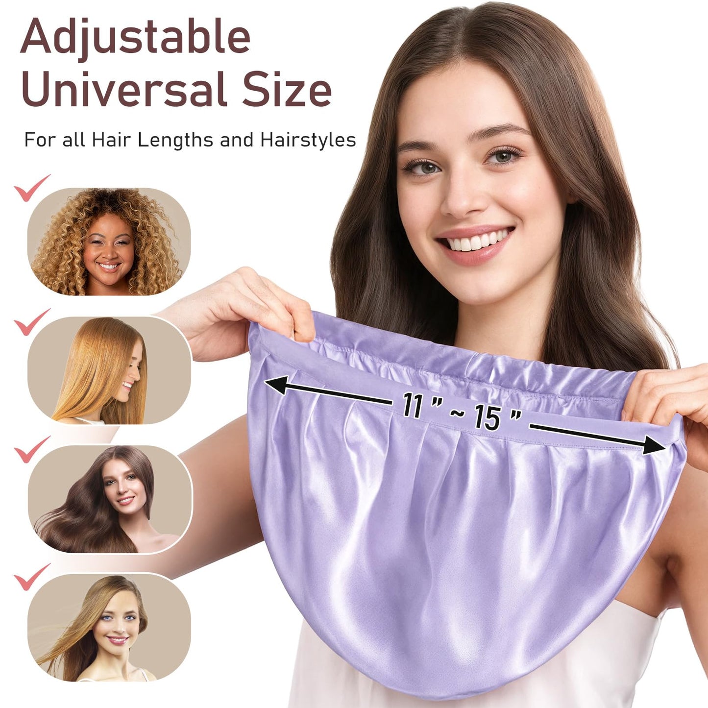 LitBear 100% Mulberry Silk Bonnet for Sleeping Women, 22 Momme Silk Hair Wrap with Elastic Band for Long Short Curly Hair, Non-Slip Night Cap Reduce Friction, Purple
