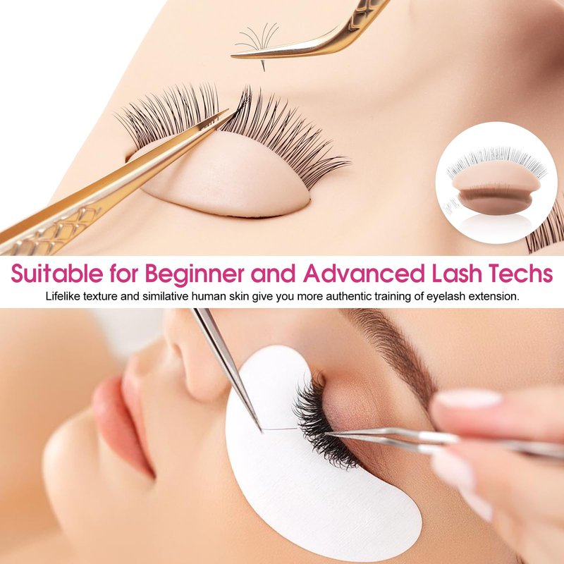 Miuffue 3 Pairs 2 Layers Eyelash Practice Eyelids for Mannequin Head, Silicone Rubber Removable Realistic Eyelash Extension Eyelids for Lash Training