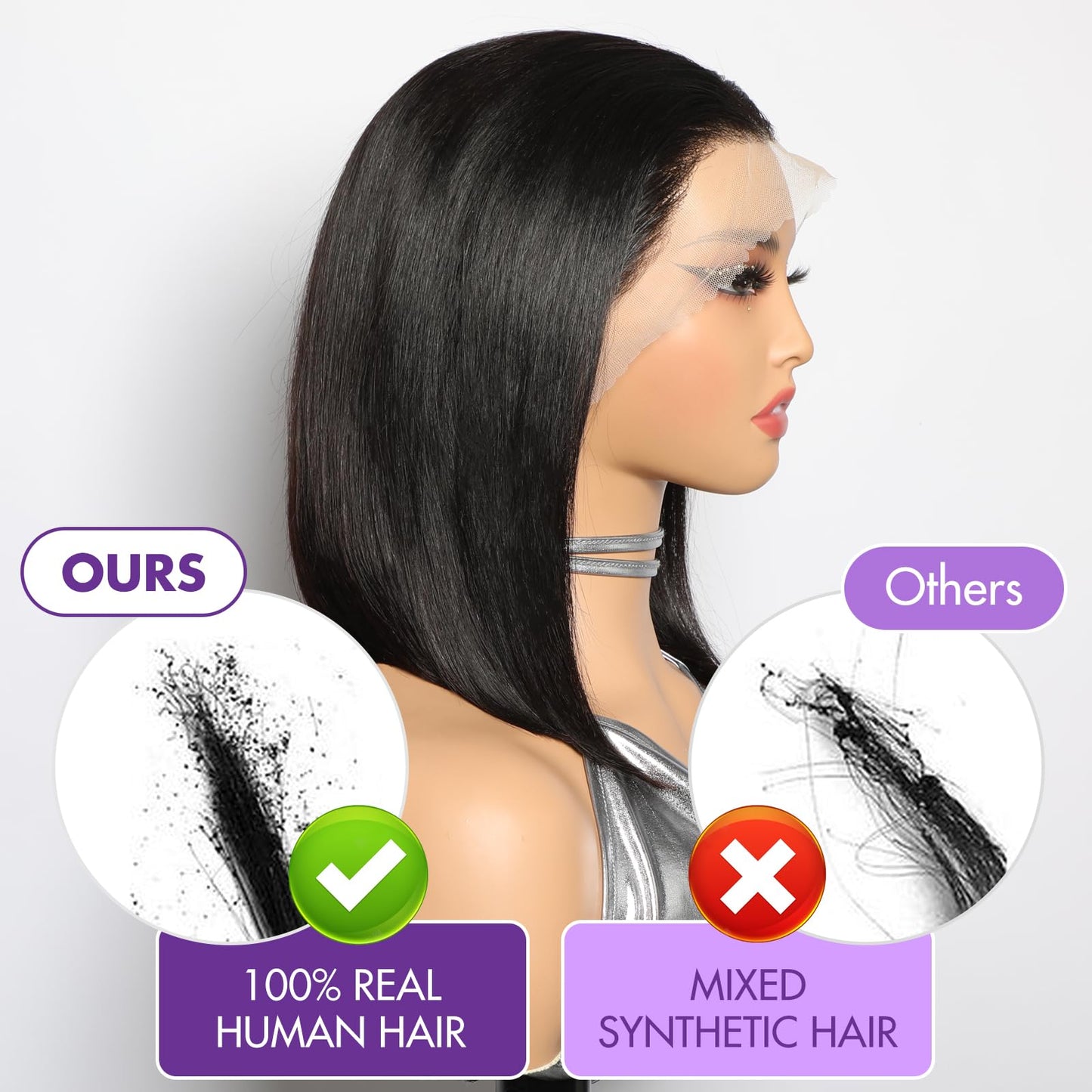 Bob Wig Human Hair 13x4 Straight Lace Front Wigs Glueless Pre Plucked with Baby Hair 100% Brazilian Remy Hair Transparent Lace Frontal Wigs for Black Women - 180% Density Natural Color 8 Inch