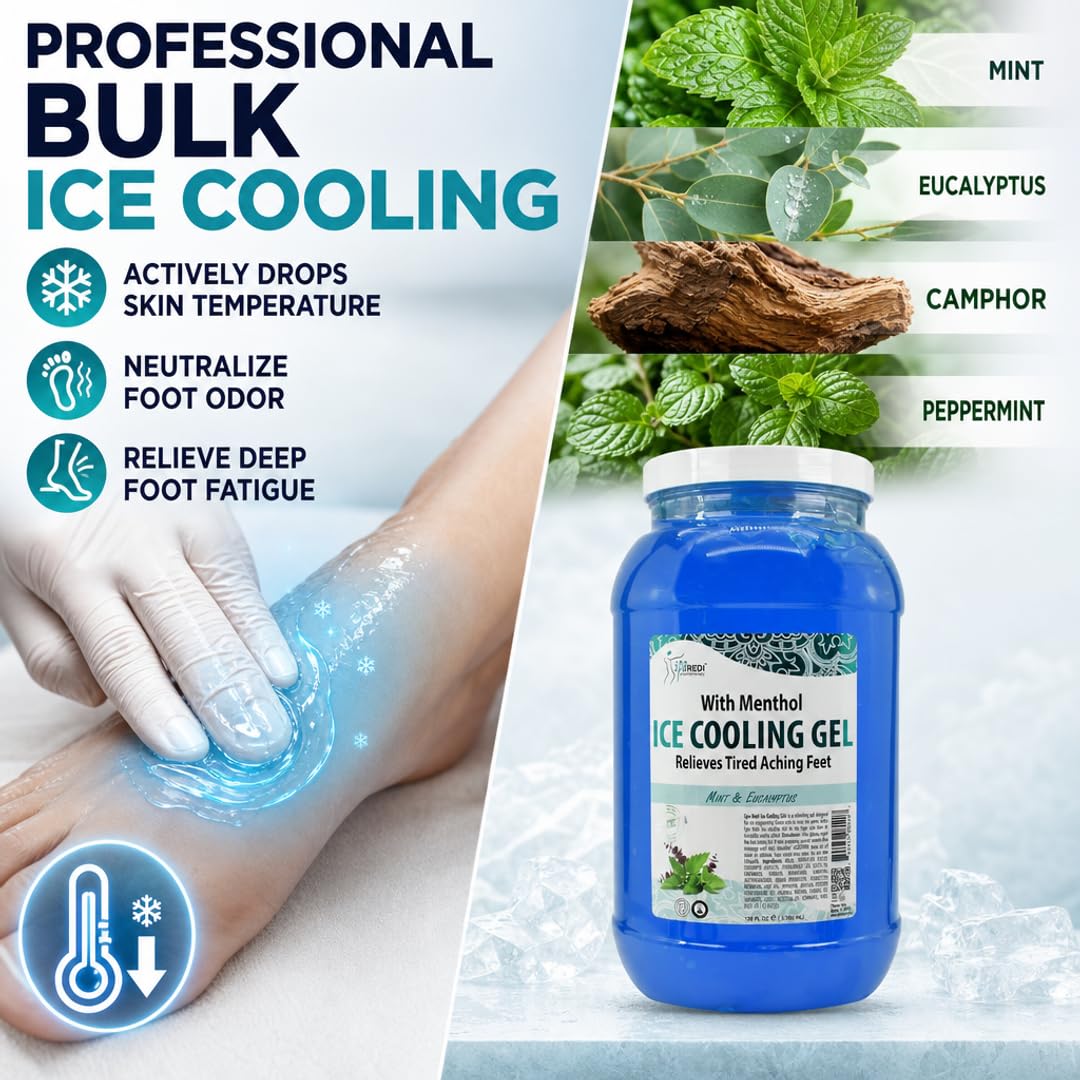 SPA REDI Pedicure Massage Cooling Gel – Mint & Eucalyptus Cooling Foot Gel for Sore Feet & Foot Odor Relief | Sulfate-Free, Silicone-Free, Cruelty-Free | Professional Salon & At-Home Use | 1 Gallon