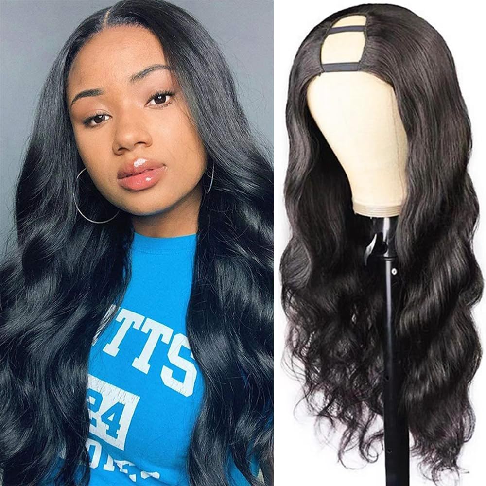 Amella Human Hair U Part Wig Body Wave Wigs for Black Women 150% Density U Shape Clip in Half Wig Glueless Wigs Full Head (16inch, Body Wave)