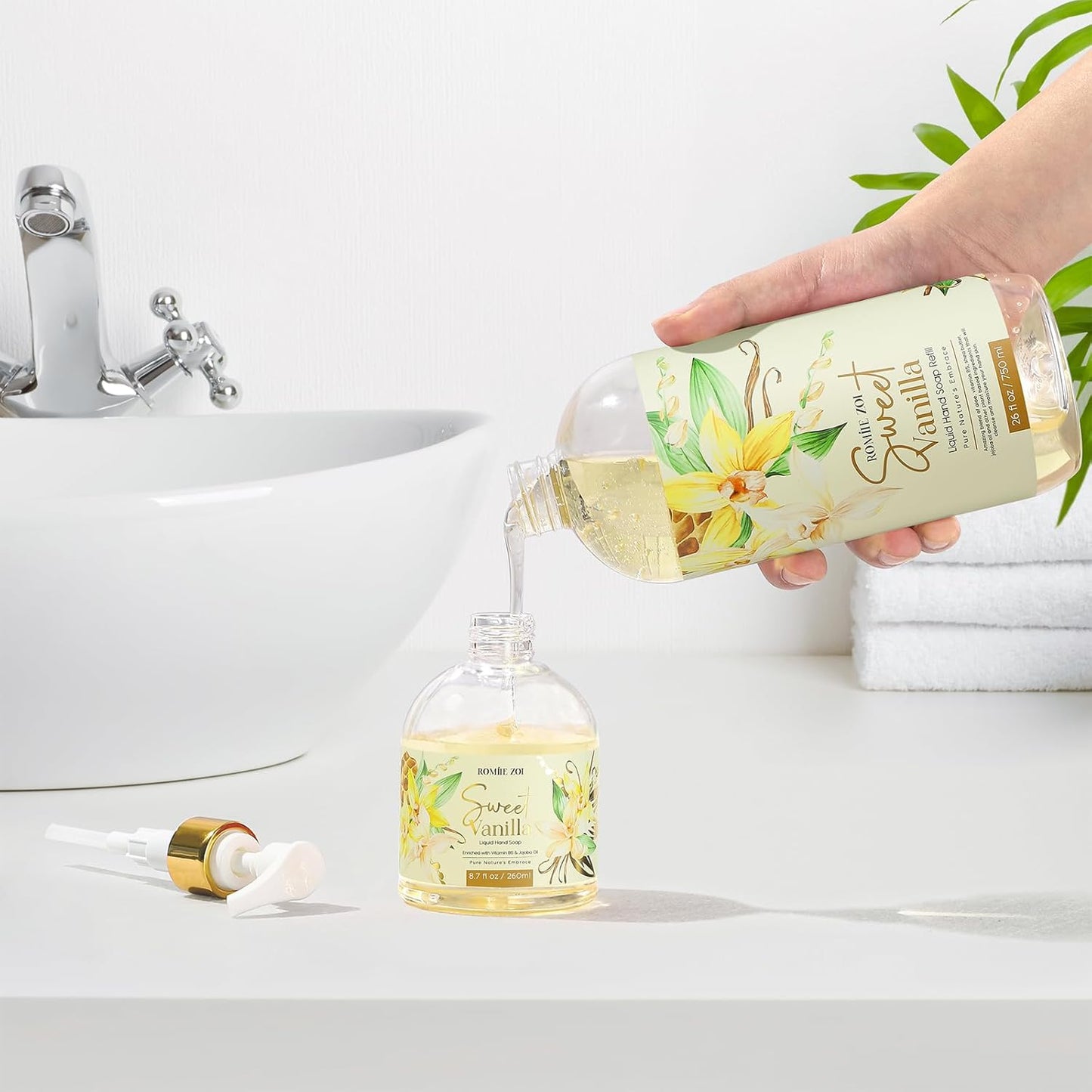 Sweet Vanille Liquid Hand Soap Refill Gift Set – 3 Pack (26 Fl Oz Each), Plant-Based & Biodegradable for Kitchen & Bathroom