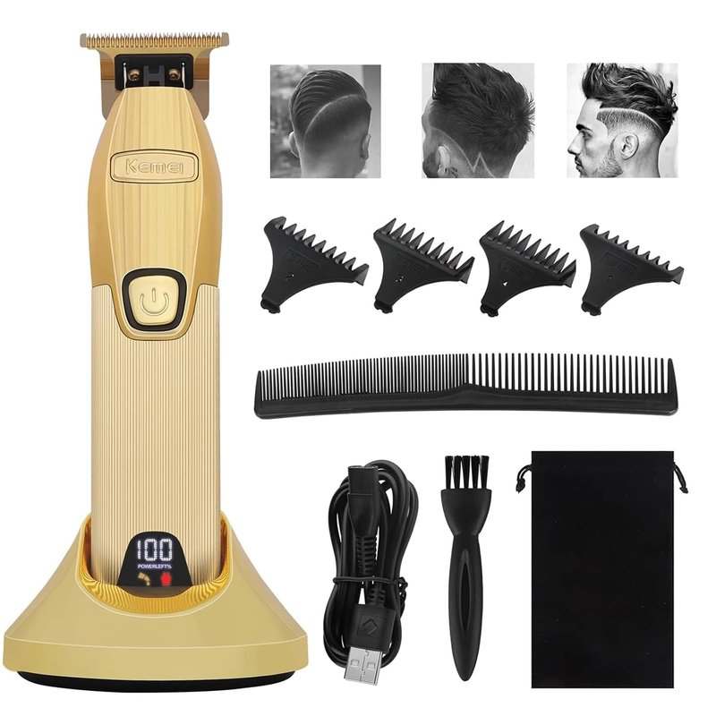 KEMEI Hair Clipper for Men - Professional Cordless Hair Trimmer with LED Display & 6 Guide Combs | Grooming Kit