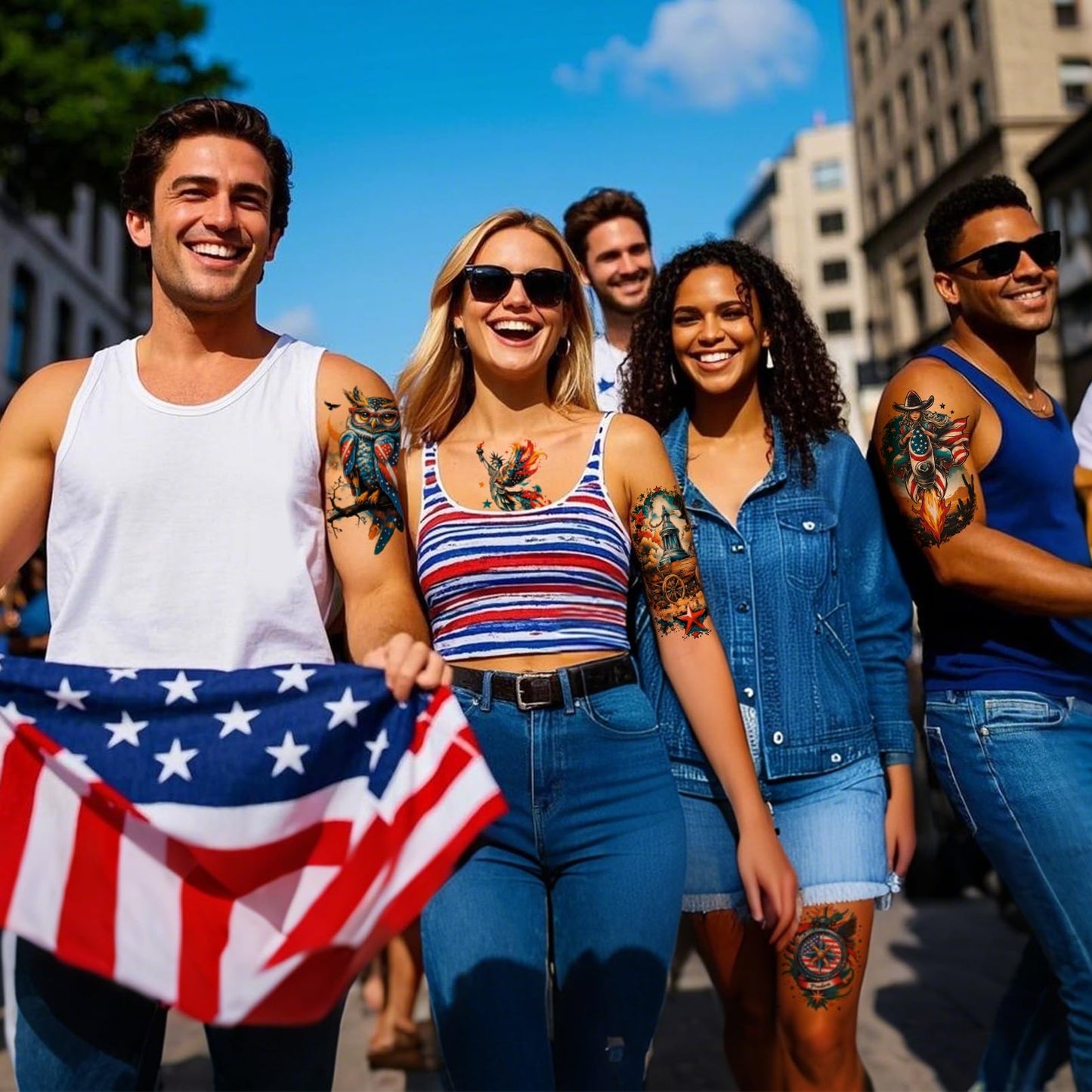 16 Sheets Independence Day Temporary Tattoos, USA Flag Patriotic Tattoos