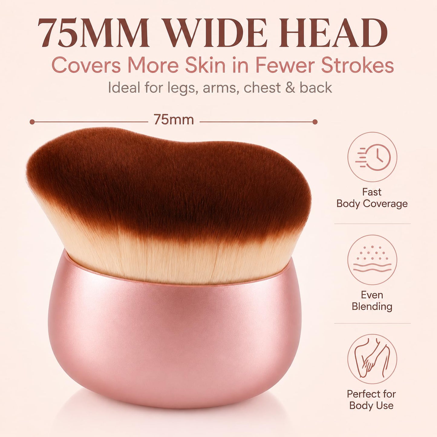 Body Makeup Brush for Self Tanner – Wide Kabuki Brush Applicator for Body Blending, Bronzer, Leg Makeup & Concealer, Streak-Free Full-Body Coverage Perfector, Pink