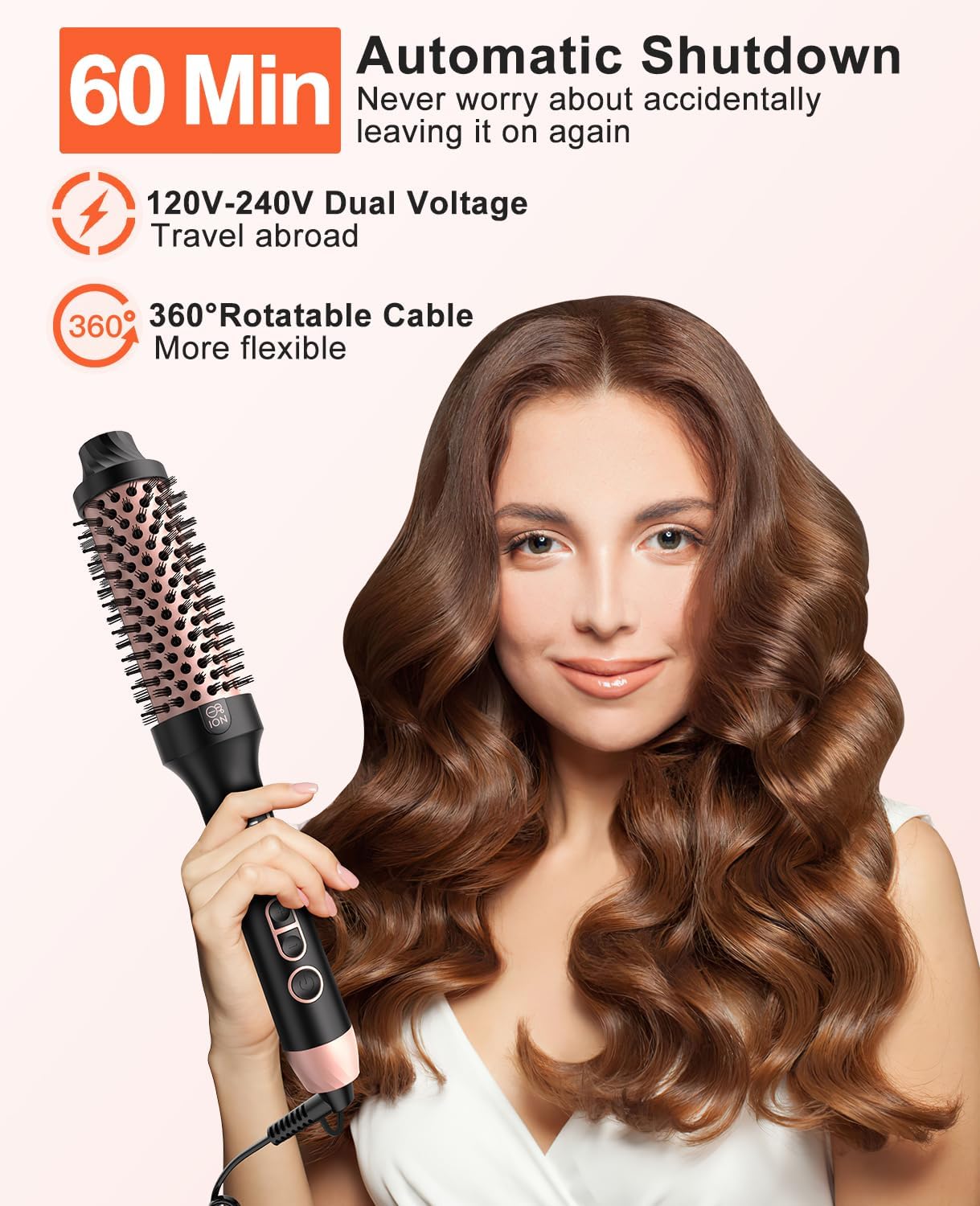 Nimmu Thermal Brush - 1.5 Inch Heated Round Brush for Blowouts | 10 Temperature Settings, Dual Voltage, Black Gold