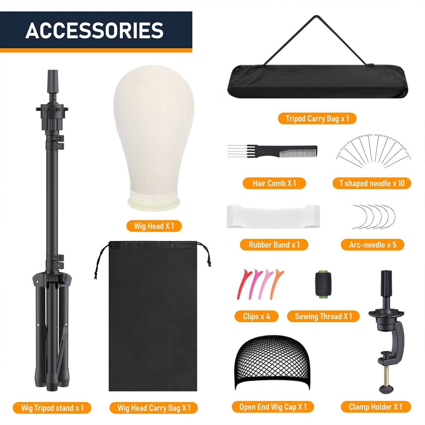 Hemndic Wig Stand with Head, Height Adjustable Wig Stand, Wig Head Stand with Mannequin Head with Extra Wig head Clamp Stand