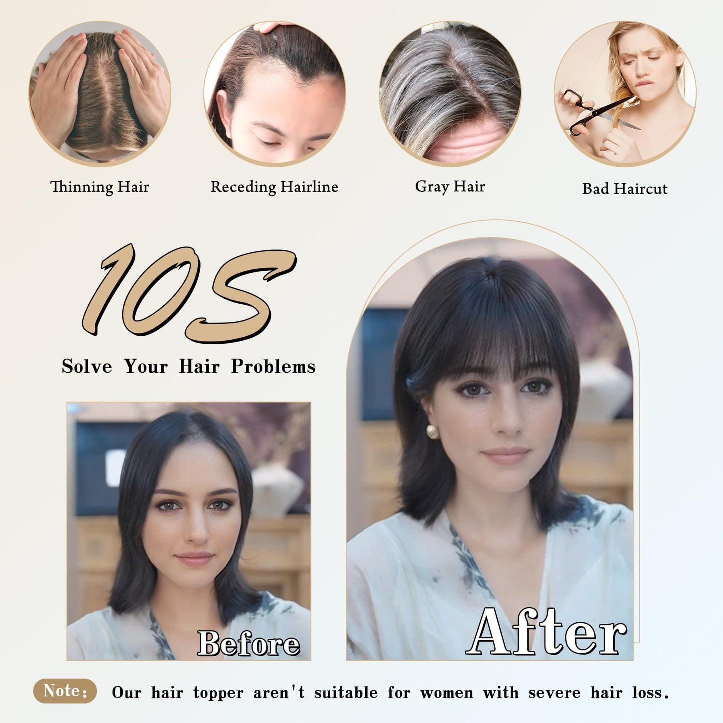 Inifale Hair Toppers for Women Clip in Bangs Real Human Hair,10 Inch 30g Brown Black Topper for Women 150% Density Silk Base Clip in Pieces Straight Hair for Thin Hair Daily Use