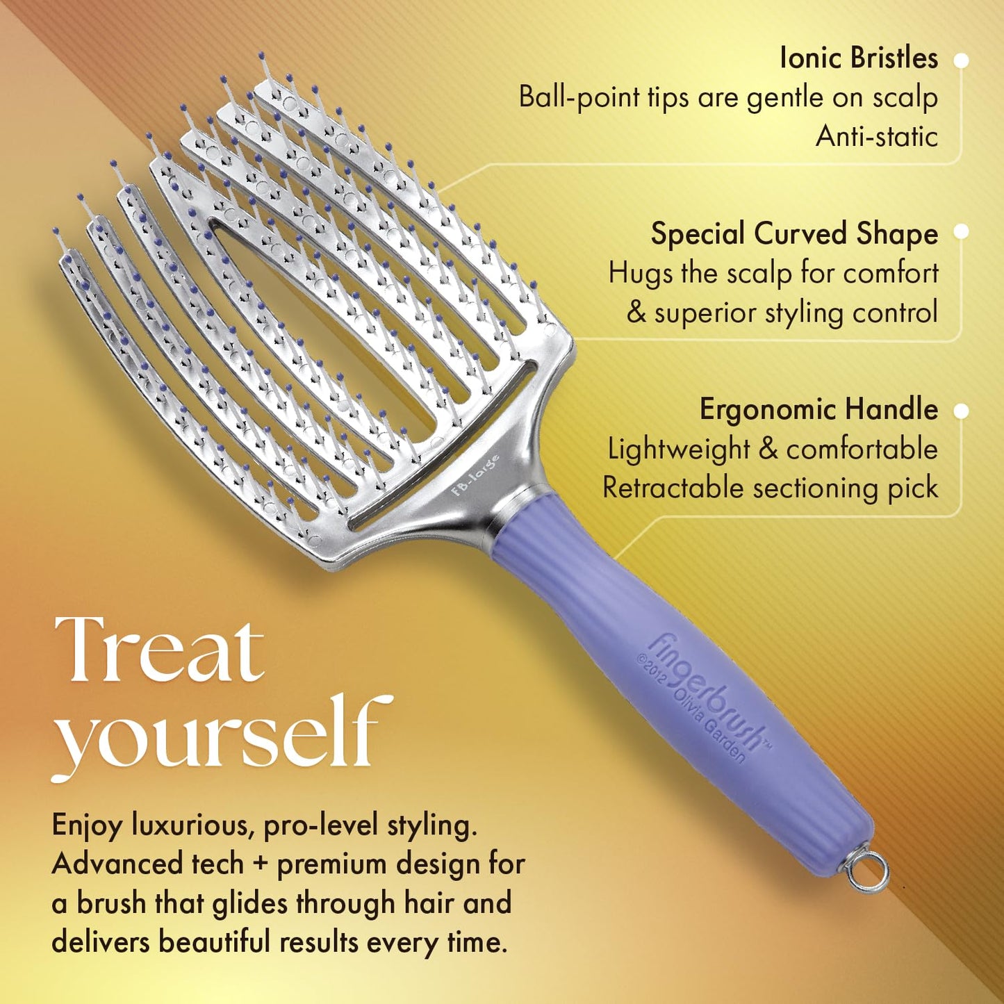 Olivia Garden Fingerbrush Curved and Vented Paddle Brush for Blow Drying - Ideal for Styling and Detangling All Hair Types - Scalp Massager Brush, Large