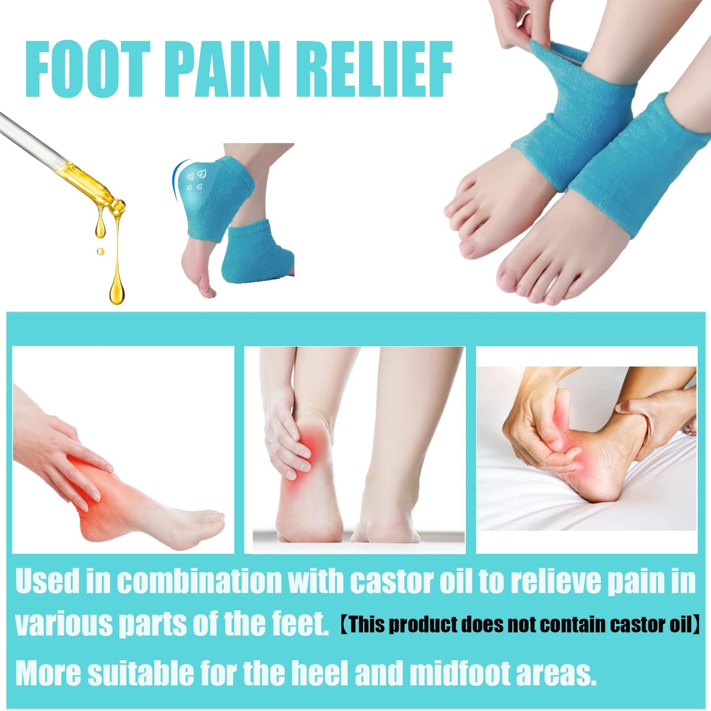 Castor Oil Pack Wrap for Foot, for Plantar Fasciitis, 2 Pairs, Blue