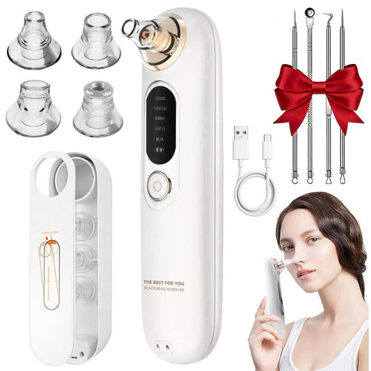 2026 Upgraded 5-Speed Blackhead Remover Vacuum, Type-C Rechargeable Blackhead Extractor with 4 Removable Heads, Black Head Extractor Tool for Women and Men, White Heads Removal for Face & Nose