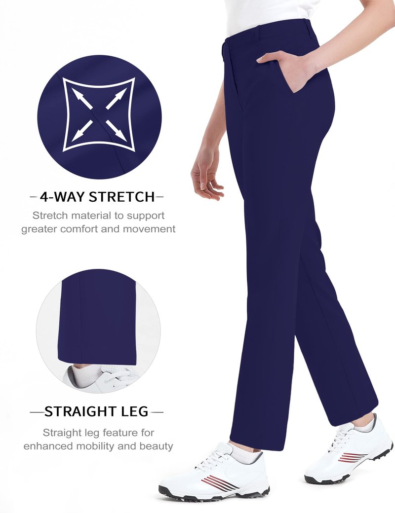 Women's Golf Pants Stretch Straight Leg Pants Quick Dry Lightweight with 5 Pockets Athletic Work Casual for Women Size 10 Navy Blue
