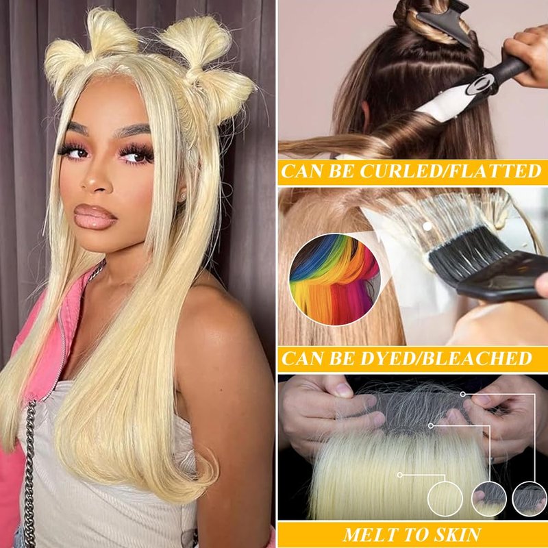 QTHAIR 18A #613 HD Lace Closure Russian Blonde #613 Human Hair Lace Frontal Closure 100% Platinum 613 Blonde Human Hair for Black Women (14", 613 4x4 Lace Closure, Honey Blonde Closure)