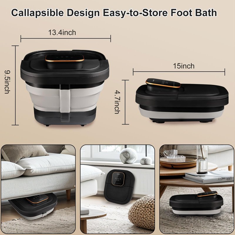 FOFOJÔY Collapsible Foot Spa Bath with Heat and Massage Roller, Bubble, Temperature Control, Remote Control, Foot Pedicure Kit, Pedicure Foot Spa