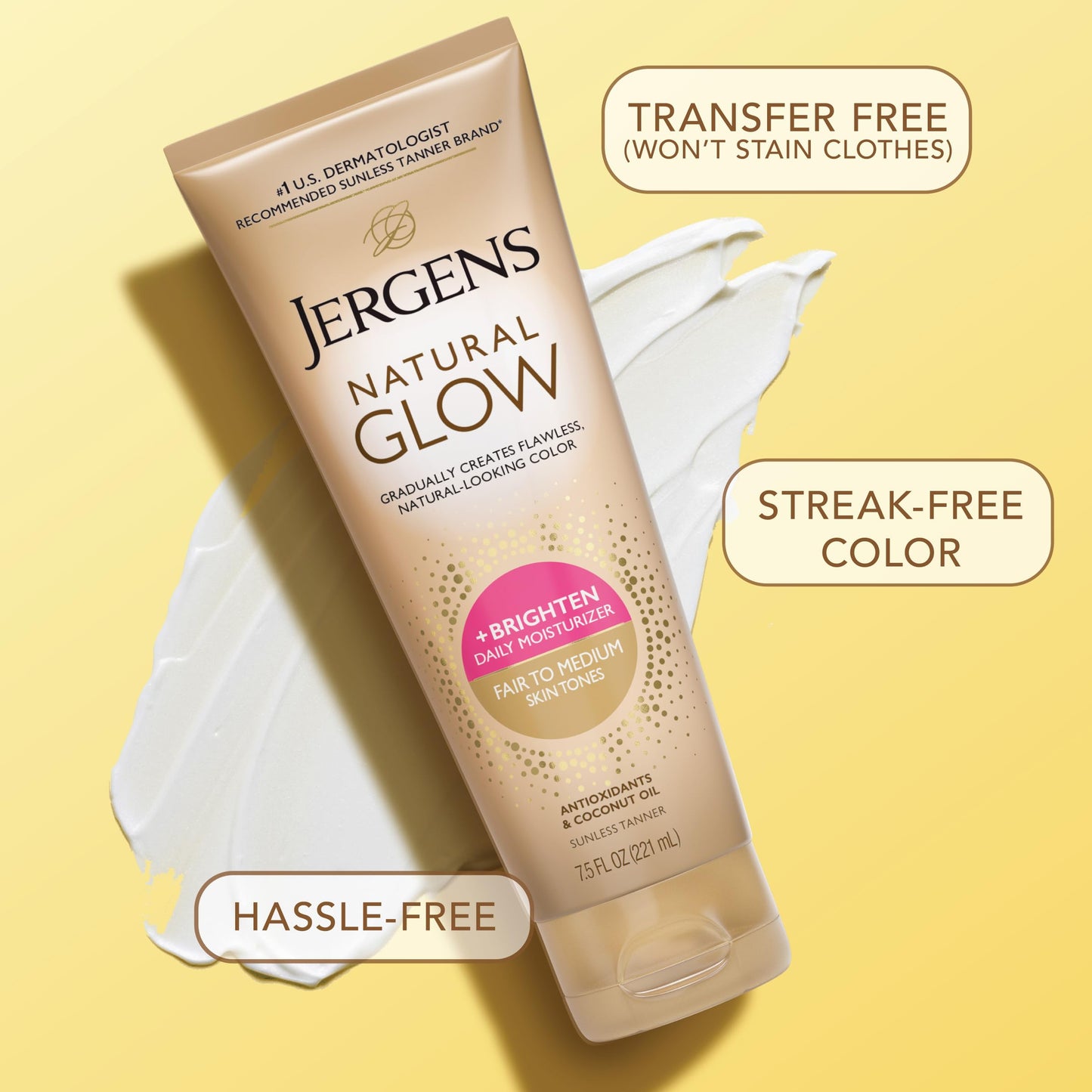 Jergens Natural Glow Self Tanner Body Lotion, Fair To Medium, 7.5 oz, 2 pk