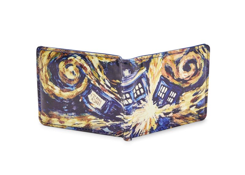 Doctor Who Bi-Fold Wallet Van Gogh Exploding TARDIS - Vinyl Men's Novelty Pocket Storage With Billfold, Card Slots & Clear ID Display - Features Bold Iconic Artwork Design - Bigger on the Inside!