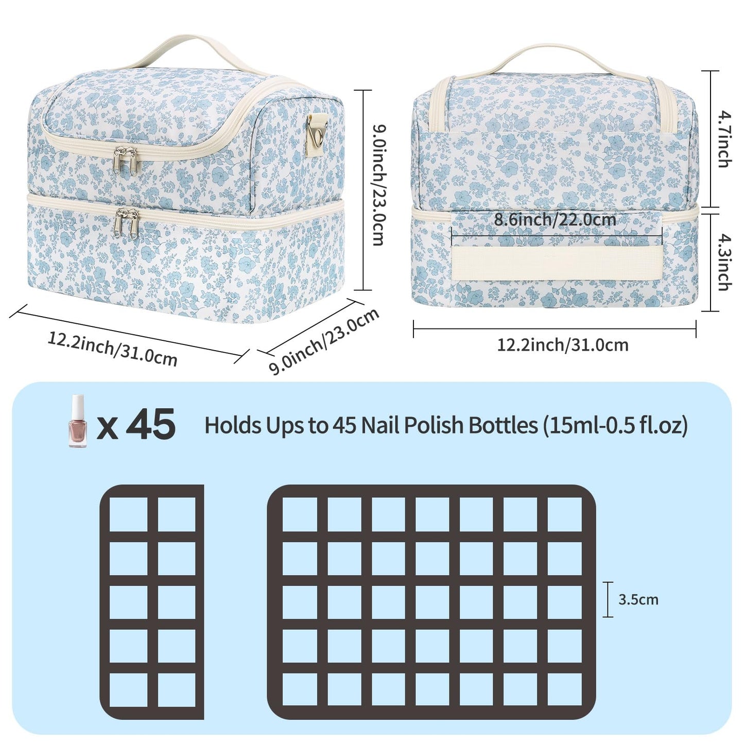 CUBETASTIC Nail Polish Organizer, Nail Supplies Storage Case Holds 45 Bottles Nail Polish & Nail Lamp, Travel Nail Tech Carrying Bag, Nail Kit Bag For Nail Stuff & Manicure Tools