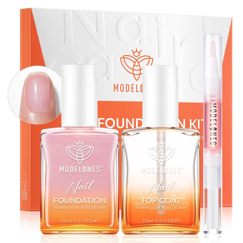 modelones Nail Strengthener Clear Gel Top Coat Nail Polish Cuticle Oil Pen Pink Nails Care Kit for Women 15 ml Ridge Filler