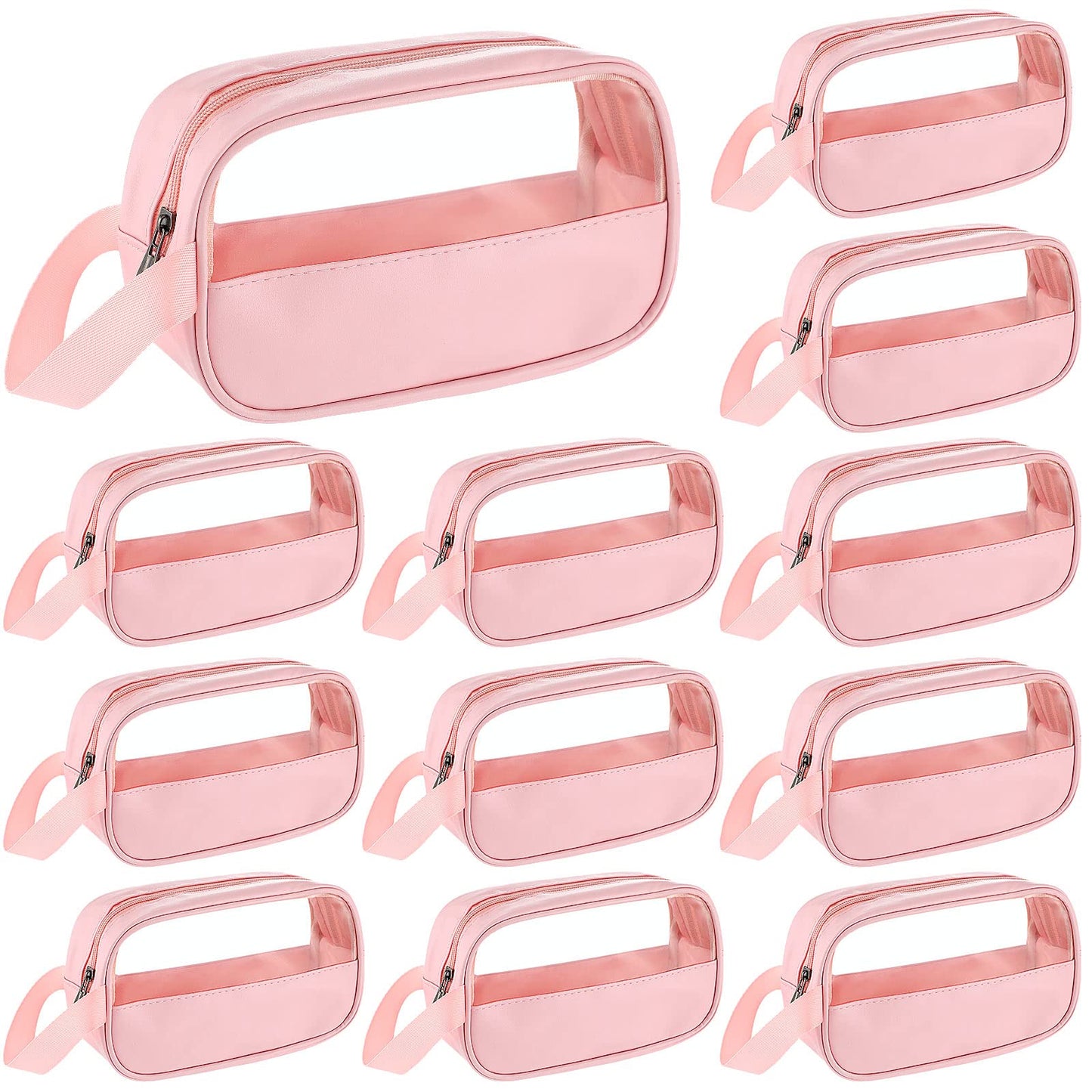 Buryeah 12 Pieces Toiletry Bags Bulk for Women Men Translucent Small Travel Makeup Pouch Portable Waterproof Organizer Set for Accessories Toiletries Gifts for Wedding(Pink)