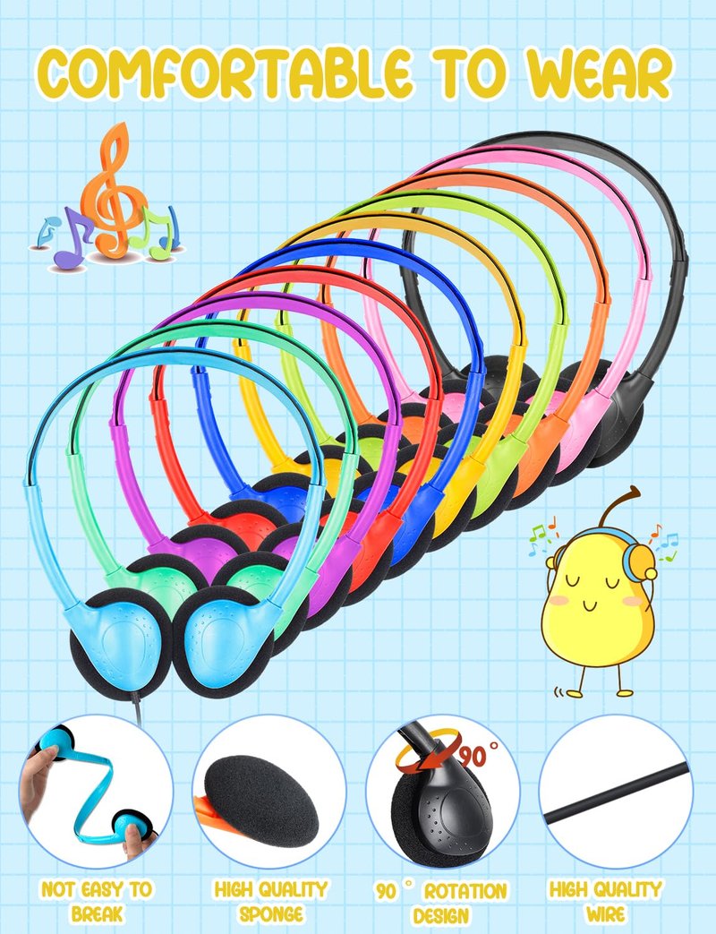 ZNXZXP 18 Pack Classroom Kids Headphones Bulk for School Students Children Teen Boys Girls, Wholesale Bulk Headphones for Classroom Earphones 3.5mm Jack Mix Colors (B)