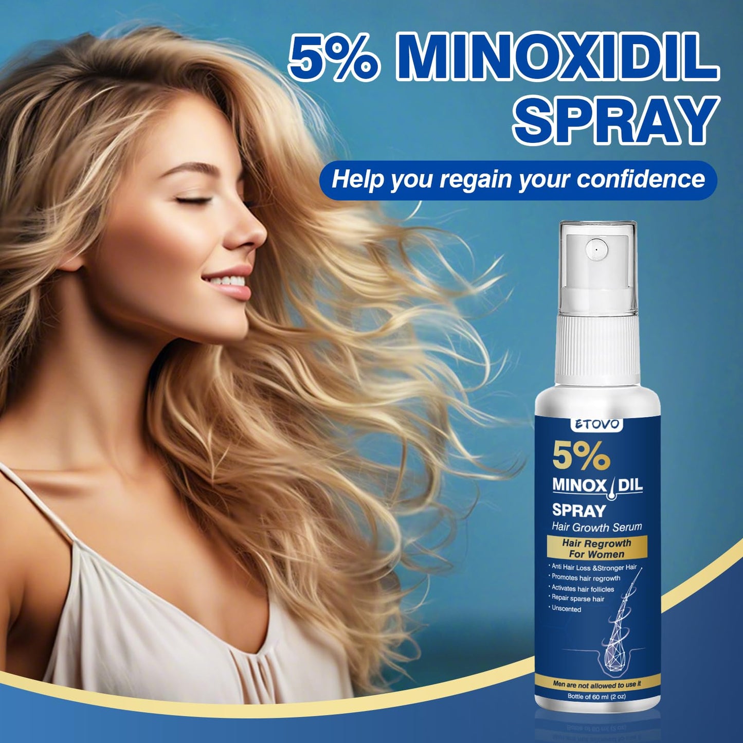5% Minoxidil for Women Hair Growth Spray Serum Topical Minoxidil Hair Regrowth Thicker Prevent Hair Loss for Thickening Longer Fuller Healthier Hair 3 Bottles of 2oz