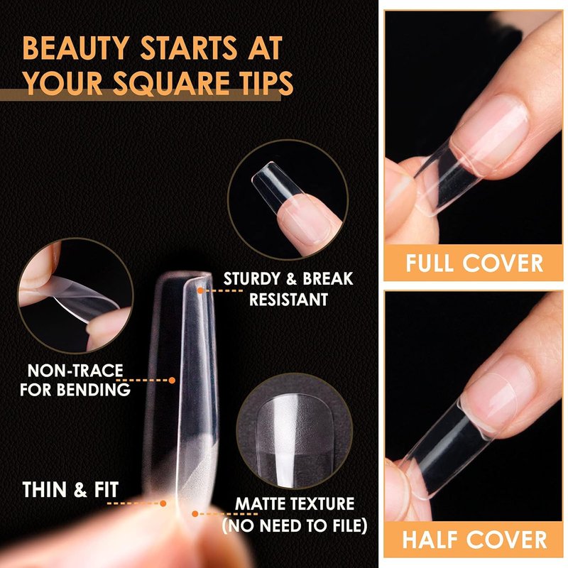 Gellen Gel Nail Extension Kit - Square Acrylic Tips & Top Coat | Complete Nail Art Set for Manicure