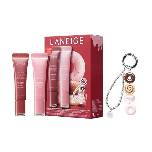 LANEIGE Glaze Craze Donut Delight Lip Serum Duo | Laneige Hydrating Tinted Lip Serums & Donut Keychain | K-Beauty Set for Glossy, Plump Lips
