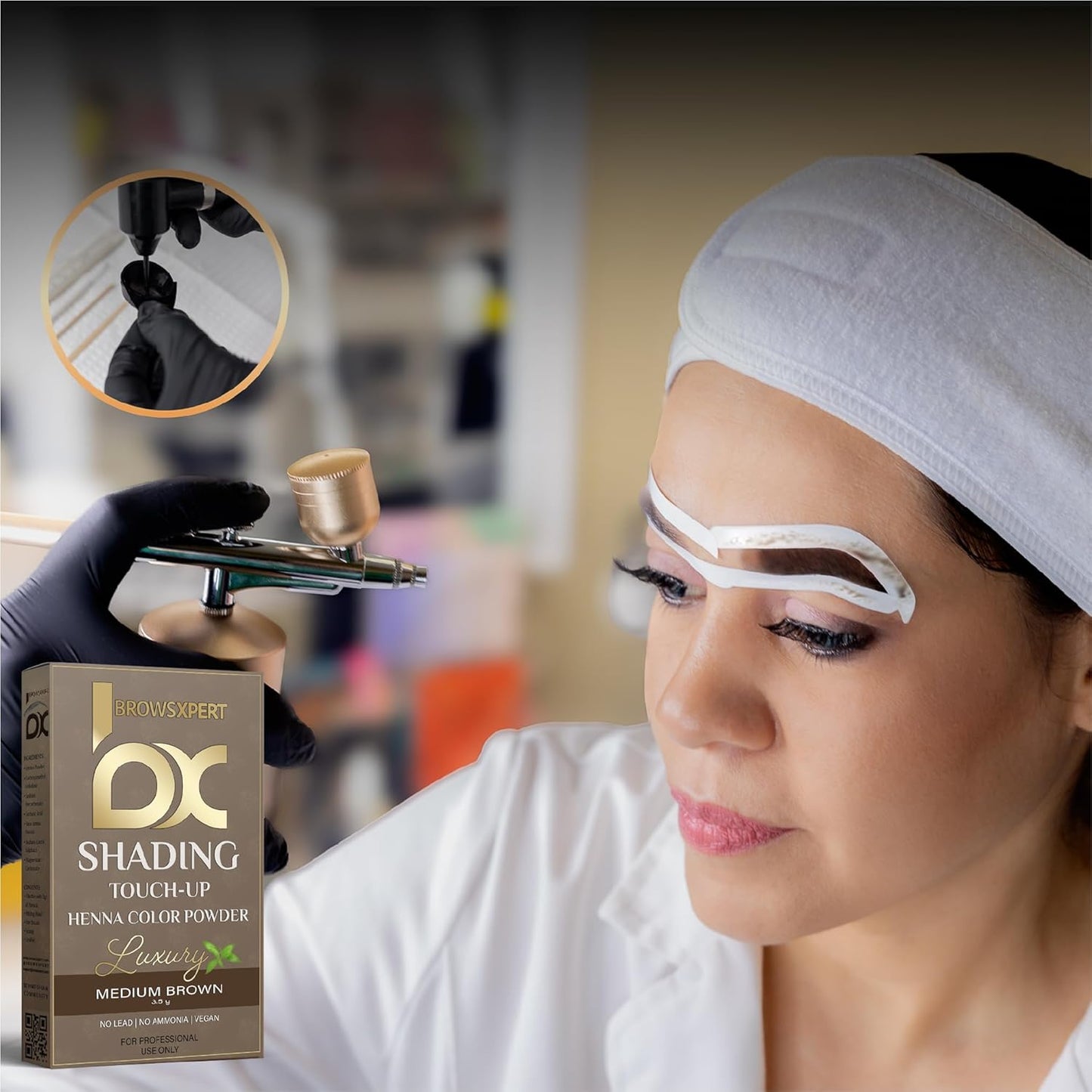 BROWSXPERT Professional Shading Touch-Up Kit - Herbal Henna Color Powder with Mixing Dish & Brush | 3.5g | Medium Natural Brown