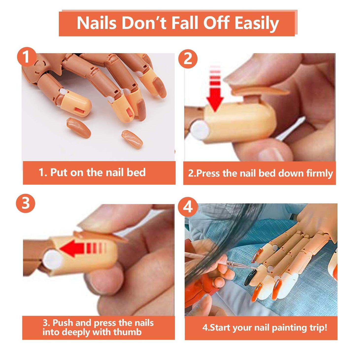 Upgrade Nails Don't Fall Off Easily Nail Trainning Train Practice Hand, Nail Display Manicure Supply, Flexible Movable False Fake Hands for Nail Manicure, Best Manicure DIY Print Practice Tool