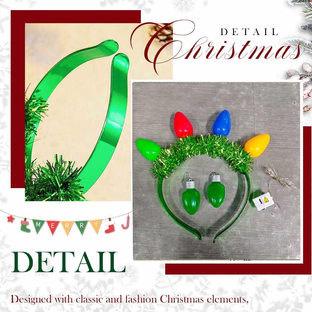 Sixexey Light Up Christmas Headbands LED Green Bulbs Headband for Women