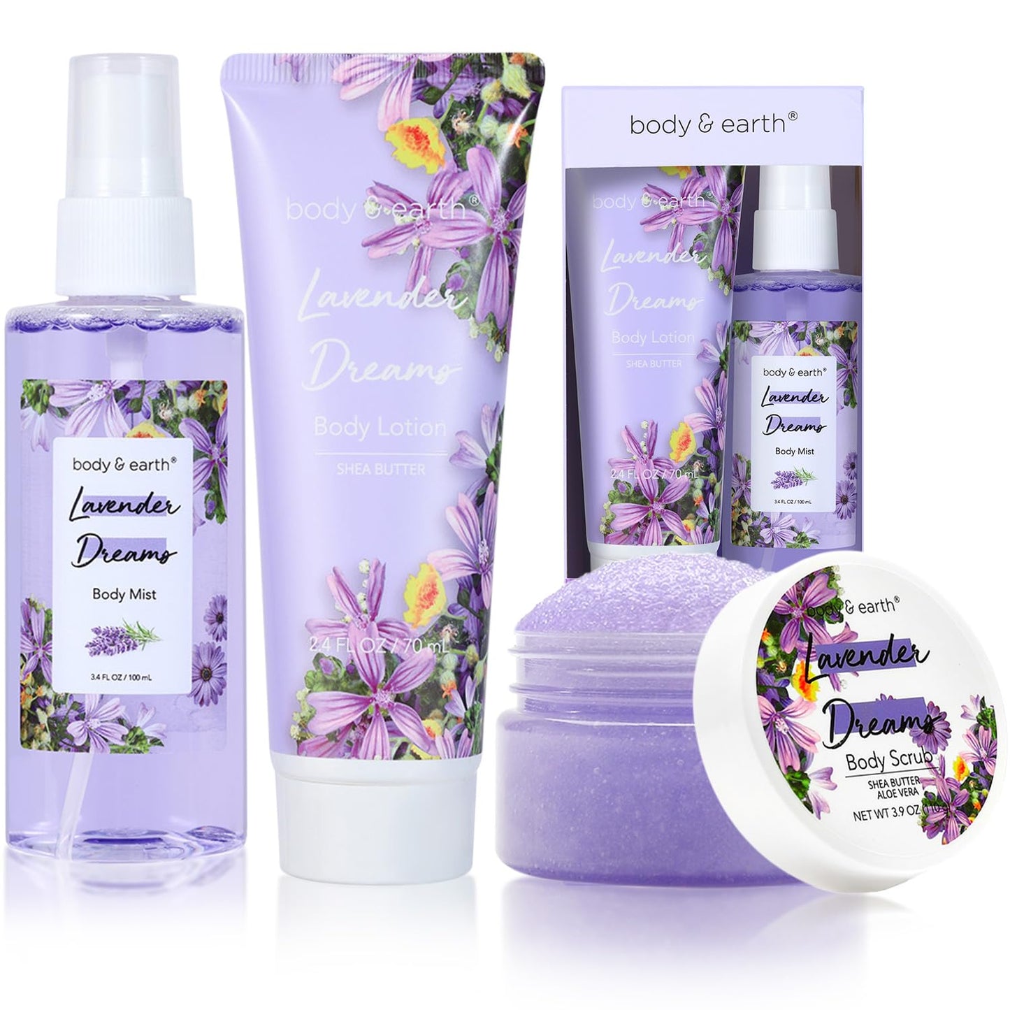 Bath and Body Gift Set for Women - Cherry Blossom Scent with Double-Layer Spa Gift Box, 5 Piece Home Spa Set Includes Shower Gel, Body Scrub, Body Lotion, Hand Soap, Rose Flower, Bath Set Gift for Her
