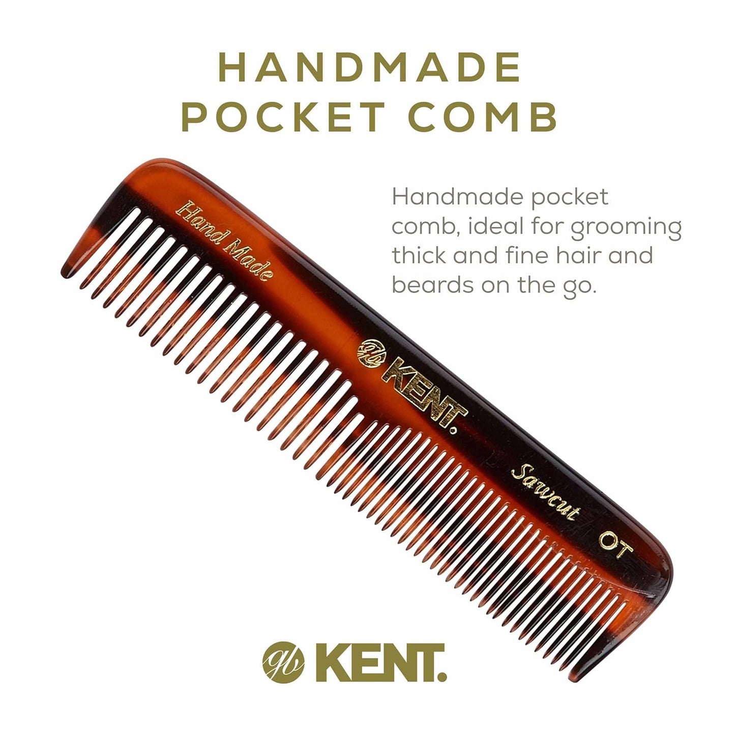 Kent Gift Set NU19 | Fine & Wide Tooth Pocket Comb for Hair, Mustache & Beard | Travel Set with Leather Pouch & Nail File