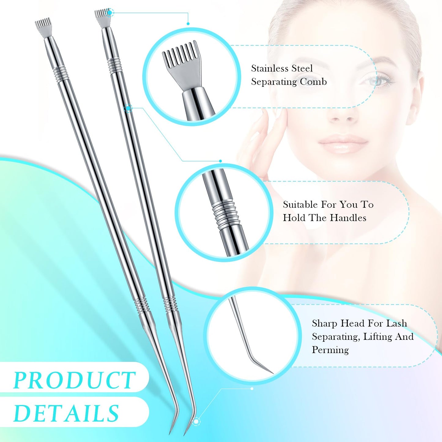 Chumia 2 Pcs Lash Lift Tool, Lash Separator Tint Stainless Steel Metal Lift Rods Beauty Tool with Comb for Eyelash Eyebrow Perming Tinting Curling Extensions Supplies(Silver)