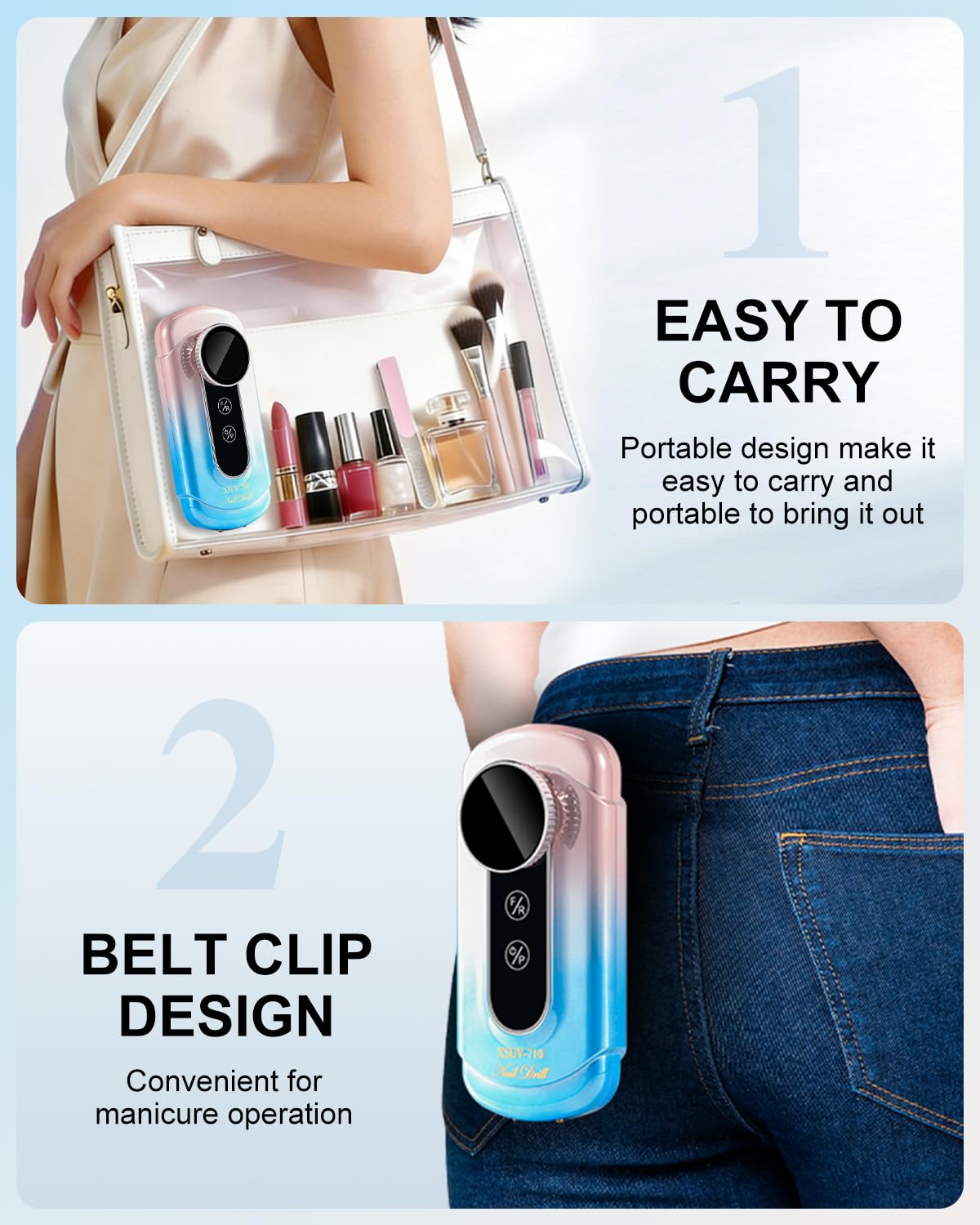 Professional Electric Nail Drill Kit - 45000RPM Cordless Rechargeable Efile for Acrylic & Gel Nails | Gradient Blue